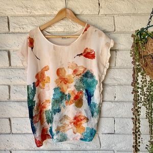 ZARA floral blouse with ruffle sides M